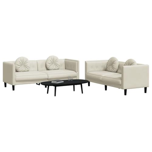 2 personers sofa med puder velour cremefarvet