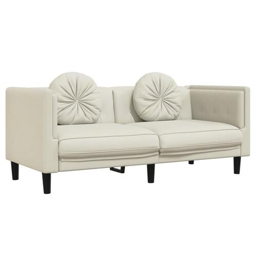 2 personers sofa med puder velour cremefarvet