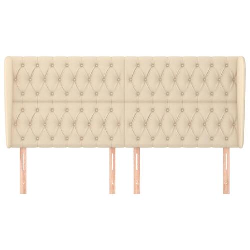 Sengegavl med kanter 203x23x118/128 cm stof cremefarvet