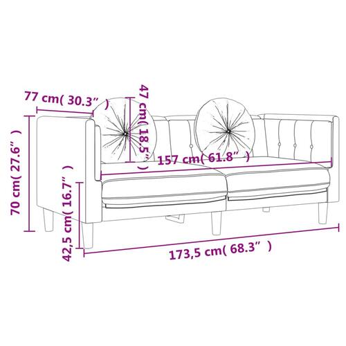 2 personers sofa med puder velour cremefarvet