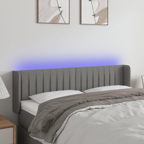 Sengegavl med LED-lys 147×16×78/88 cm - stof, mørkegrå
