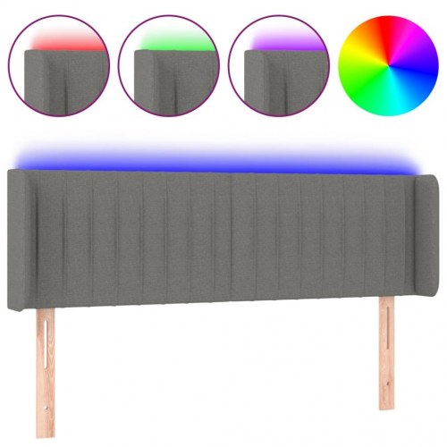Sengegavl med LED-lys 147×16×78/88 cm - stof, mørkegrå