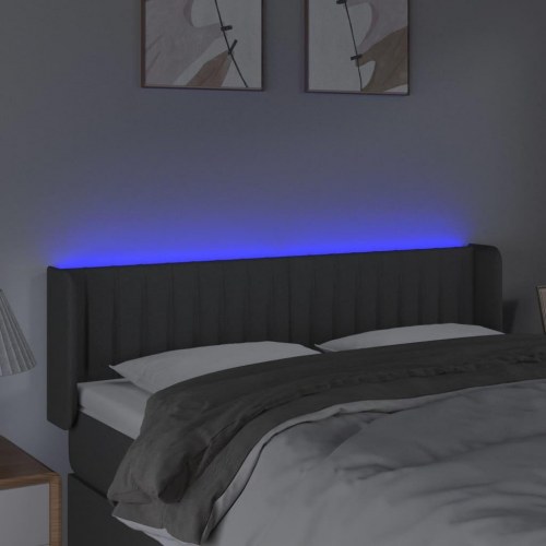 Sengegavl med LED-lys 147×16×78/88 cm - stof, mørkegrå