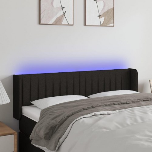 Sengegavl med LED-lys 147×16×78/88 cm - stof, sort