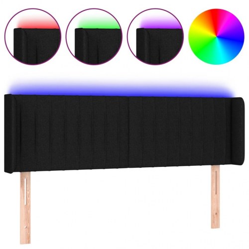 Sengegavl med LED-lys 147×16×78/88 cm - stof, sort