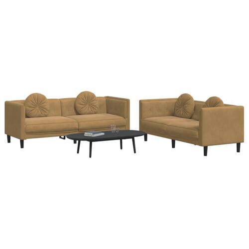 2 personers sofa med puder velour brun