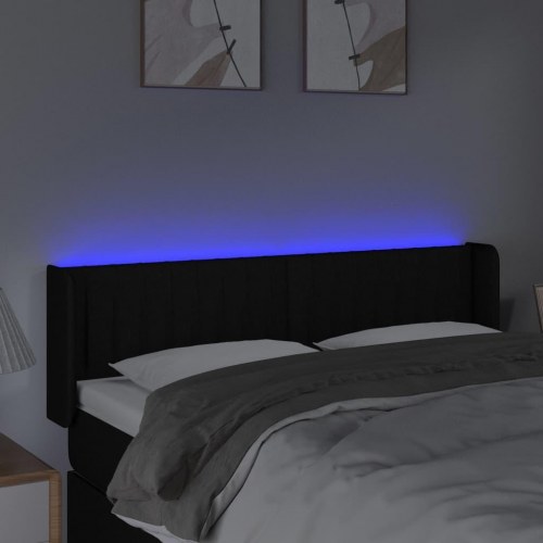 Sengegavl med LED-lys 147×16×78/88 cm - stof, sort