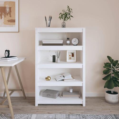 Bogreol 80x35x126 cm massivt fyrretræ hvid