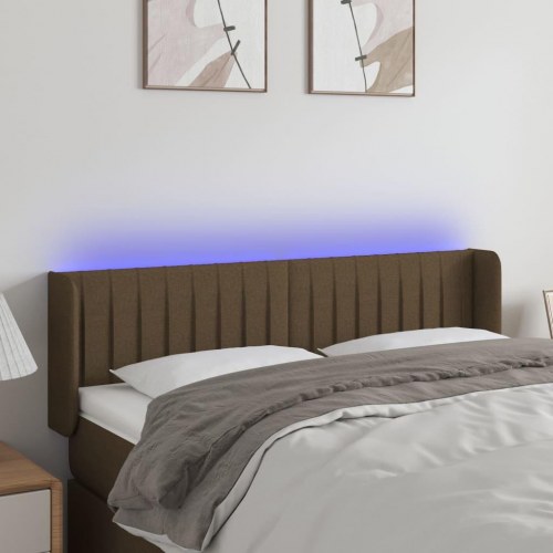 Sengegavl med LED-lys 147×16×78/88 cm - stof, mørkebrun