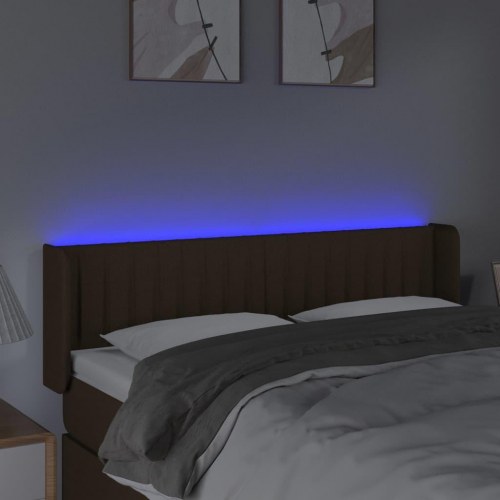 Sengegavl med LED-lys 147×16×78/88 cm - stof, mørkebrun