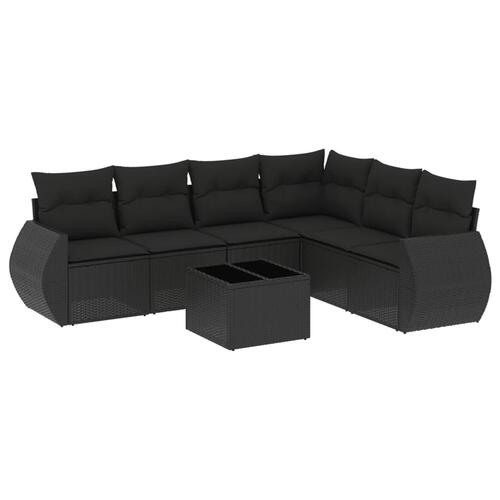 Sofasæt til haven 7 dele med hynder polyrattan sort