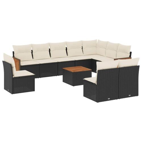 Sofasæt til haven 11 dele med hynder polyrattan sort