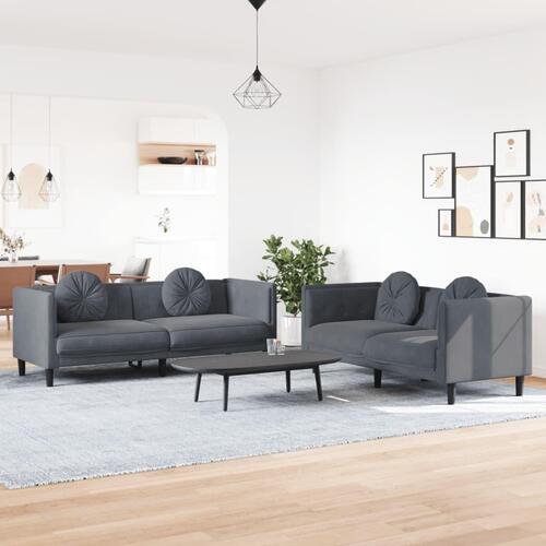 2 personers sofa med puder velour mørkegrå