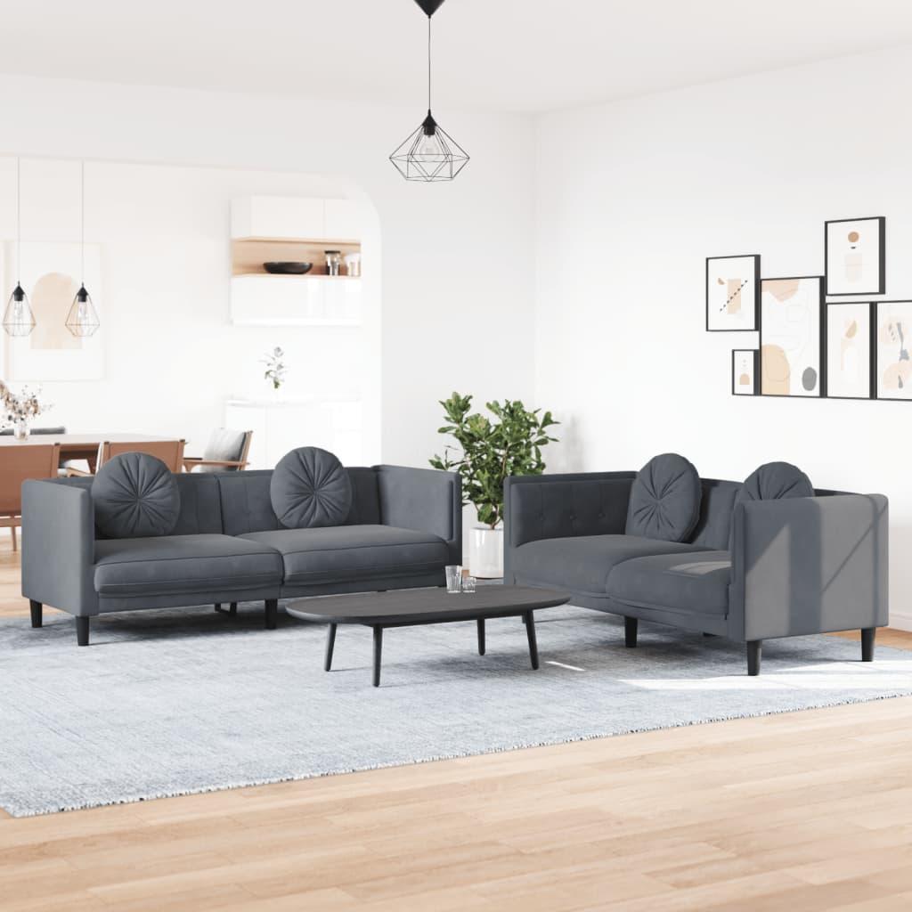 2 personers sofa med puder velour mørkegrå