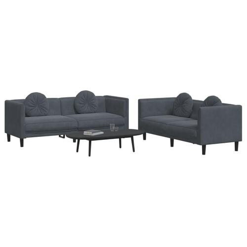 2 personers sofa med puder velour mørkegrå