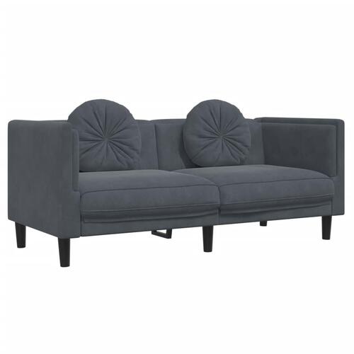 2 personers sofa med puder velour mørkegrå