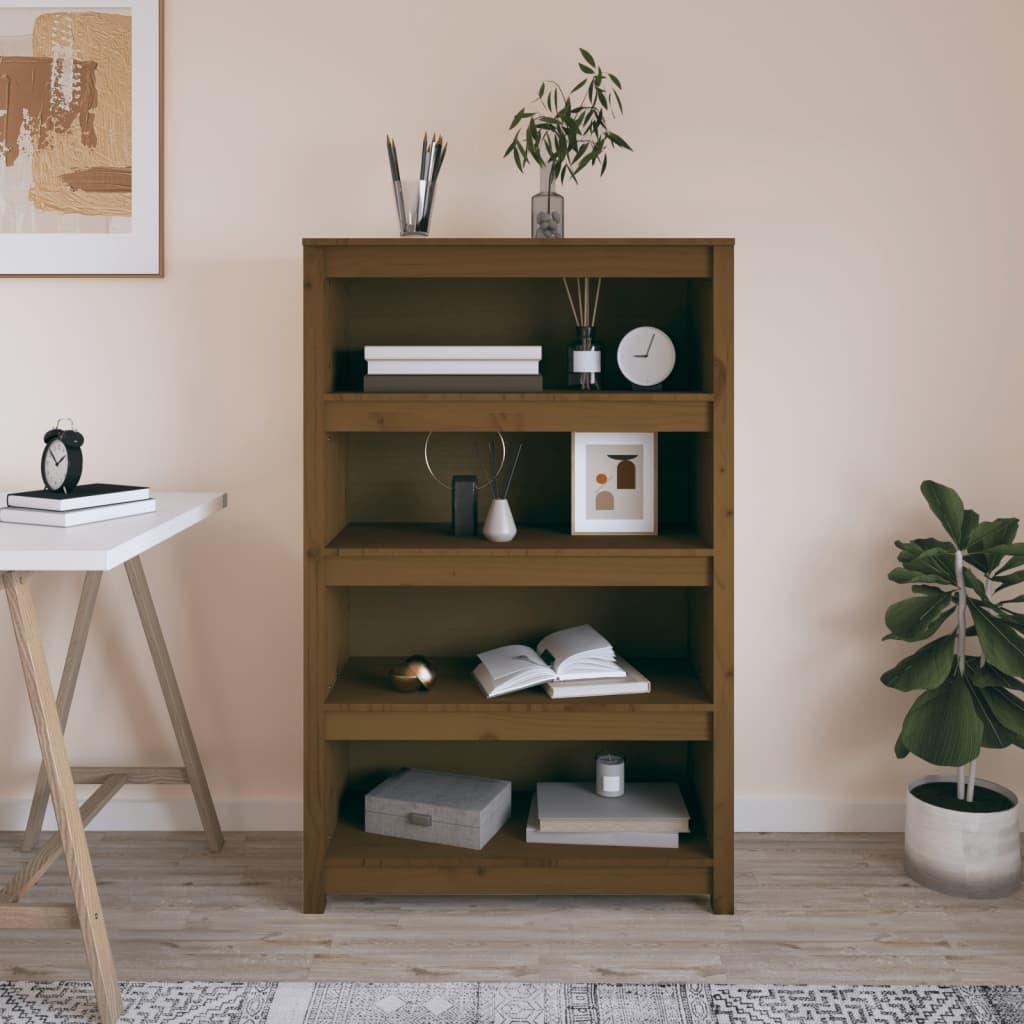Bogreol 80x35x126 cm massivt fyrretræ gyldenbrun