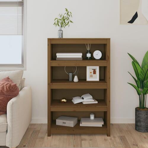 Bogreol 80x35x126 cm massivt fyrretræ gyldenbrun