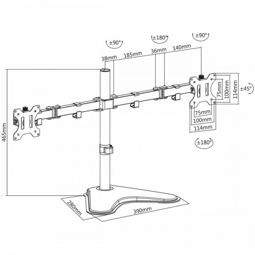 V7 DS2FSD-2N skærmholder til bord - dobbelt, op til 32", sort
