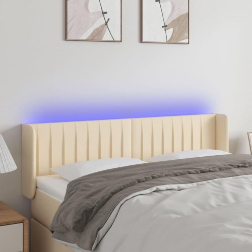 Sengegavl med LED-lys 147x16x78/88 cm - stof, cremefarvet