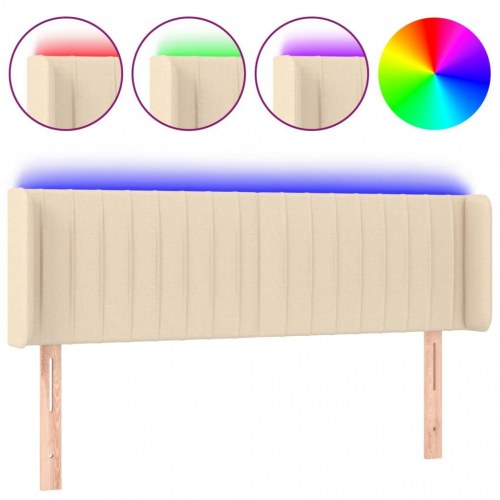 Sengegavl med LED-lys 147x16x78/88 cm - stof, cremefarvet