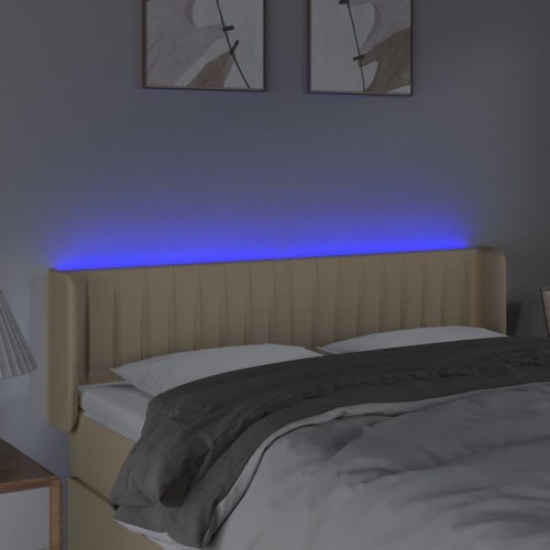 Sengegavl med LED-lys 147x16x78/88 cm - stof, cremefarvet