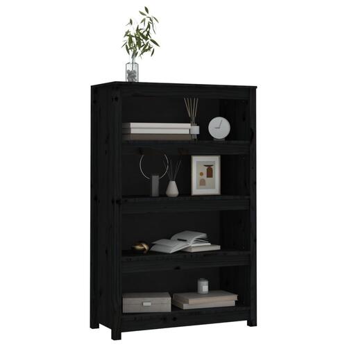 Bogreol 80x35x126 cm massivt fyrretræ sort
