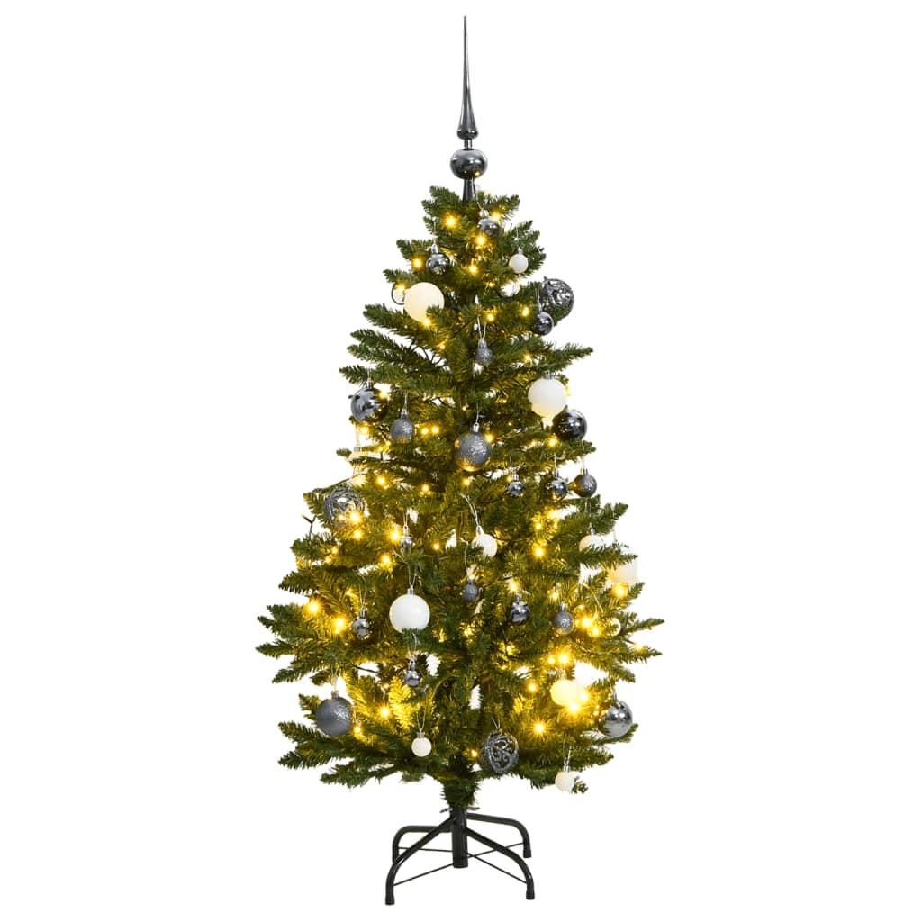 Kunstigt juletræ 150 LED'er og kuglesæt hængslet 120 cm