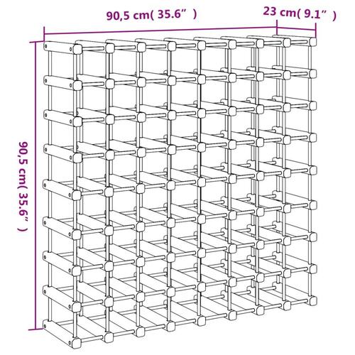 Vinreol til 72 flasker 90,5x23x90,5 cm massivt fyrretræ