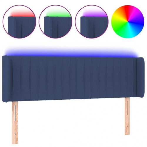 Sengegavl med LED-lys 147×16×78/88 cm - stof, blå
