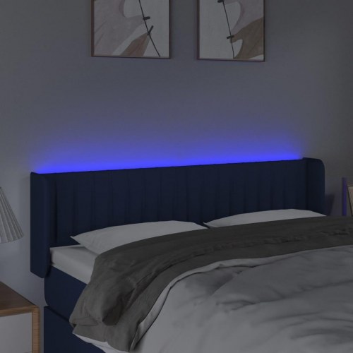 Sengegavl med LED-lys 147×16×78/88 cm - stof, blå