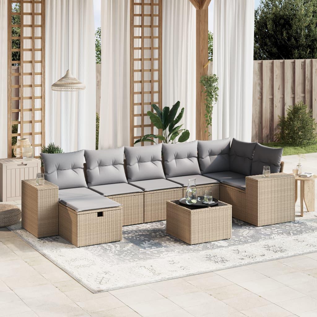 Havesofasæt 8 dele med hynder polyrattan beige