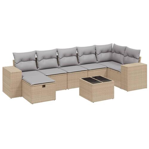 Havesofasæt 8 dele med hynder polyrattan beige