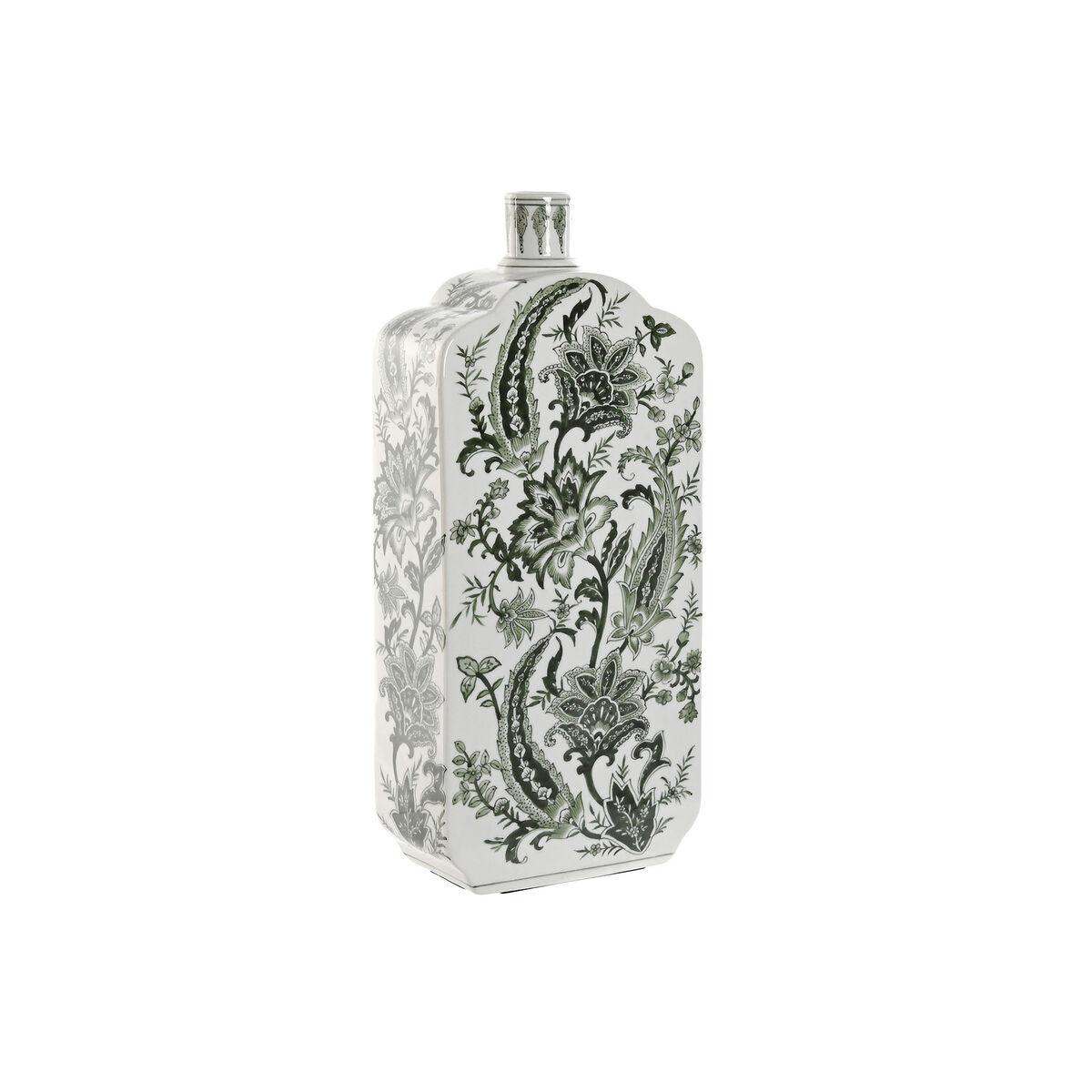 Vase - hvid/grøn porcelæn, bladmotiv, 21 × 10 × 48 cm billede