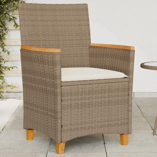 Havestole 2 stk. med hynder polyrattan og massivt træ beige