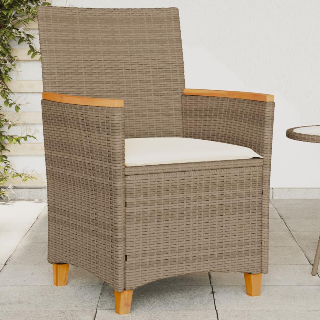 Havestole 2 stk. med hynder polyrattan og massivt træ beige