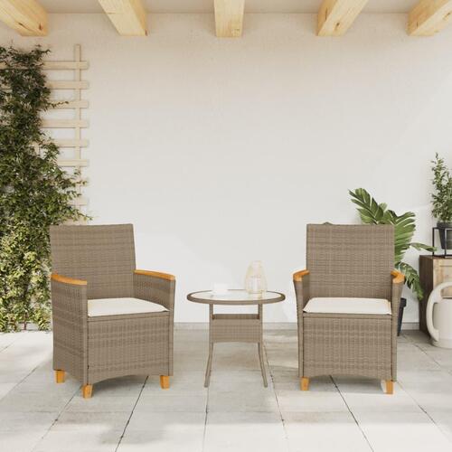 Havestole 2 stk. med hynder polyrattan og massivt træ beige