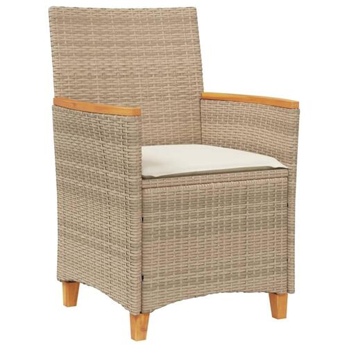 Havestole 2 stk. med hynder polyrattan og massivt træ beige