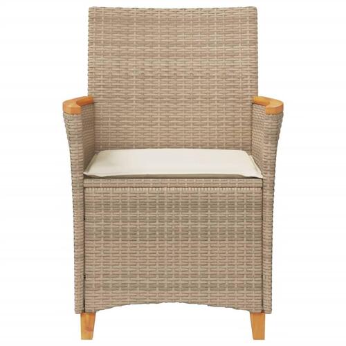 Havestole 2 stk. med hynder polyrattan og massivt træ beige