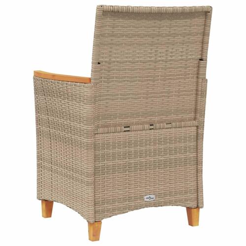 Havestole 2 stk. med hynder polyrattan og massivt træ beige