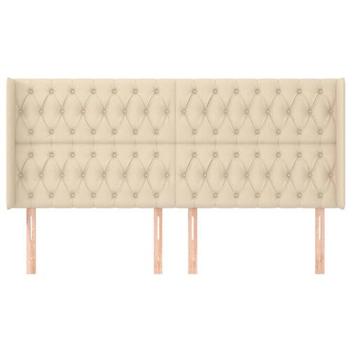 Sengegavl med kanter 203x16x118/128 cm stof cremefarvet