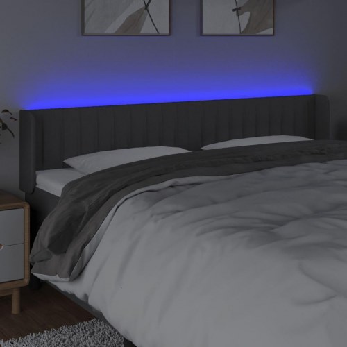 Sengegavl med LED-lys 163×16×78/88 cm - stof, mørkegrå