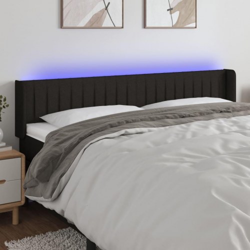 Sengegavl med LED-lys - 163x16x78/88 cm, stof, sort