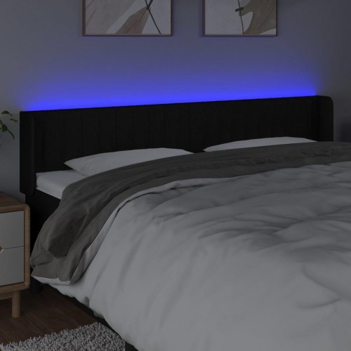 Sengegavl med LED-lys - 163x16x78/88 cm, stof, sort
