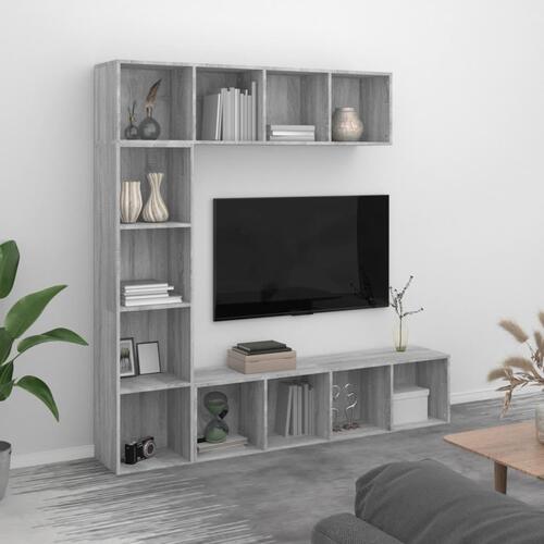 Bogreol/tv-skabe 3 dele 180x30x180 cm grå sonoma-eg
