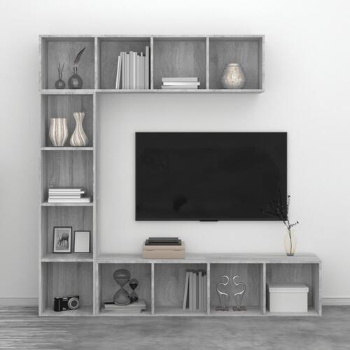 Bogreol/tv-skabe 3 dele 180x30x180 cm grå sonoma-eg