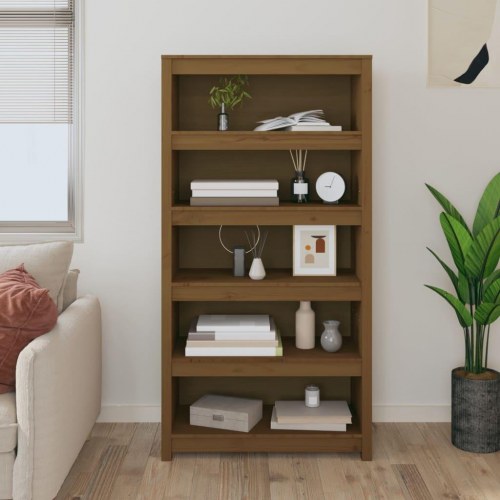 Bogreol 80x35x154 cm massivt fyrretræ gyldenbrun