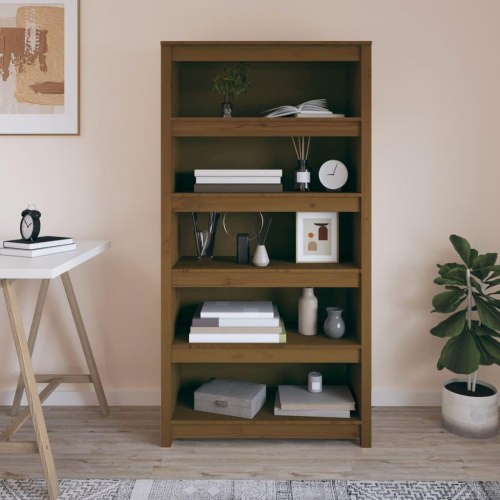 Bogreol 80x35x154 cm massivt fyrretræ gyldenbrun