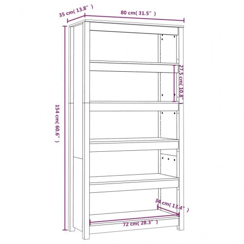 Bogreol 80x35x154 cm massivt fyrretræ gyldenbrun