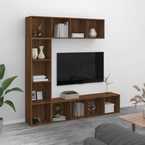 Bogreol/tv-skabe 3 dele 180x30x180 cm brun egetræsfarve